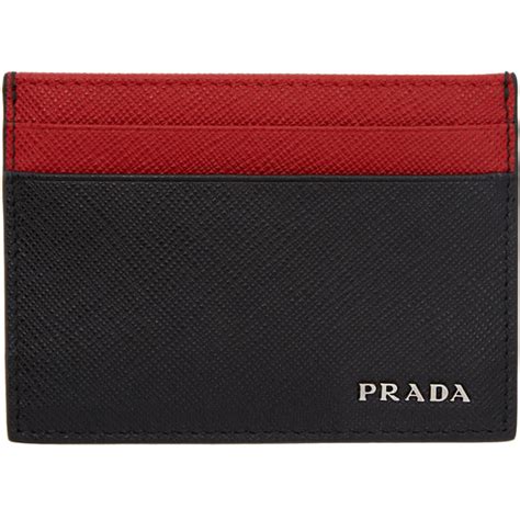 prada black & red saffiano card holder